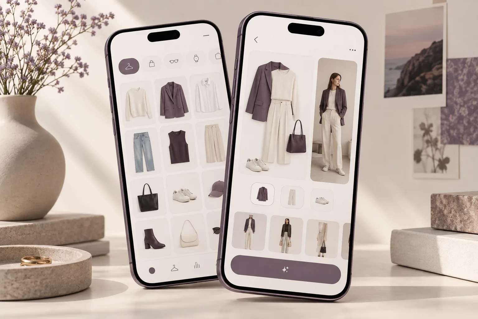 Concepto visual de un clóset digital y combinación de prendas en Polilook
